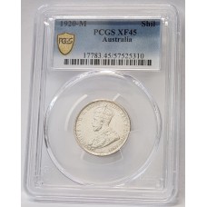 AUSTRALIA 1920 M . ONE 1 SHILLING . PCGS XF45